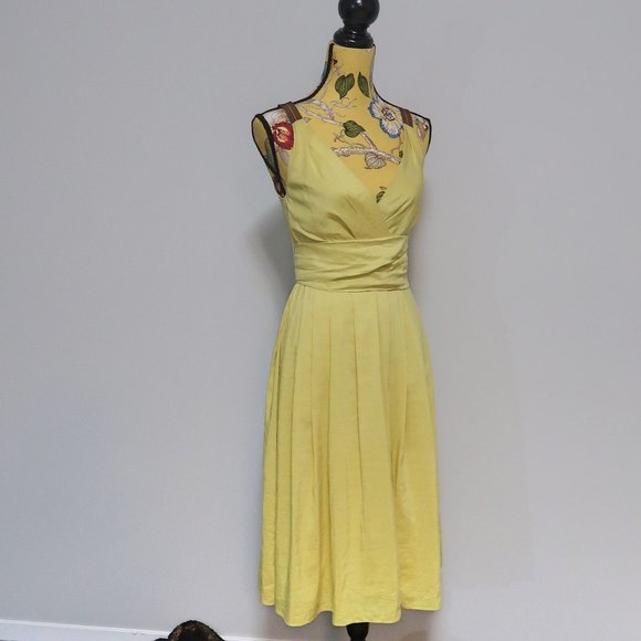 Lida Baday Yellow Belted Pleated Midi Dress 2 - Picture 2 of 13